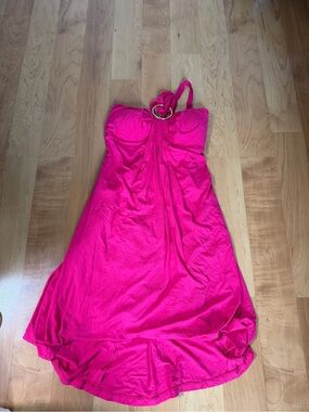 Cache Hot Pink Halter Dress with Gold Ring Detail